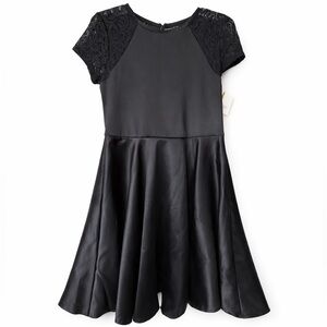 Calvin Klein girl’s party dress black satin fit and flare size 14.5 NWT